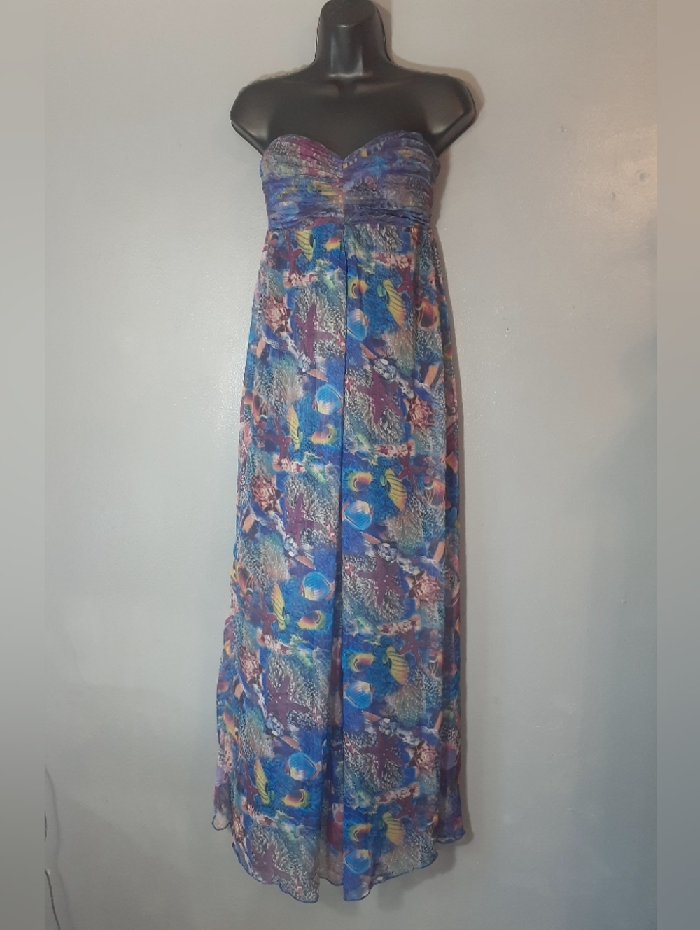 Sans Souci Strapless Ocean Print Maxi Dress